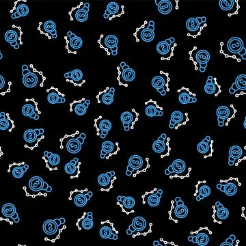 Line Dollar rate decrease icon isolated seamless pattern on black background 库存插图