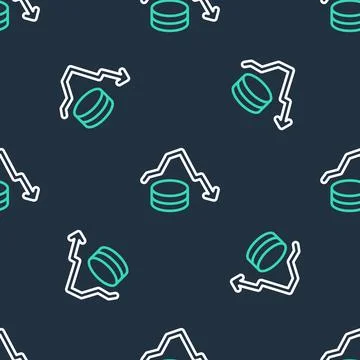 Line Dollar rate decrease icon isolated seamless pattern on black background. Stock Illustration