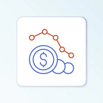 Line Dollar rate decrease icon isolated on white background. Cost reduction Stock Illustration