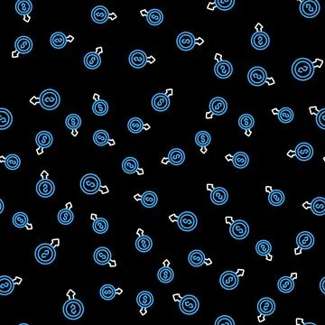 Line Dollar rate decrease icon isolated seamless pattern on black background Stock Illustration