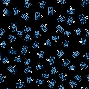 Line Dollar rate decrease icon isolated seamless pattern on black background 库存插图
