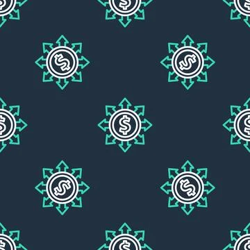 Line Dollar, share, network icon isolated seamless pattern on black background Ilustración de archivo