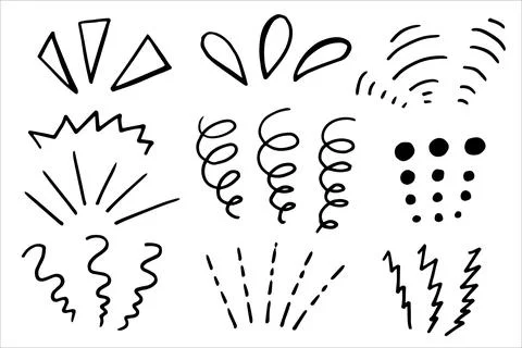 Line doodle sparkle, sun shine and sunburst rays, vector bursts and hand drawn Stock Illustration