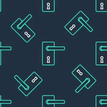 Line Door handle icon isolated seamless pattern on black background. Door lock Illustration