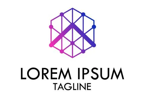 Line Dot Geometric Hexagonal Tech Logo Design	 Stock Illustration