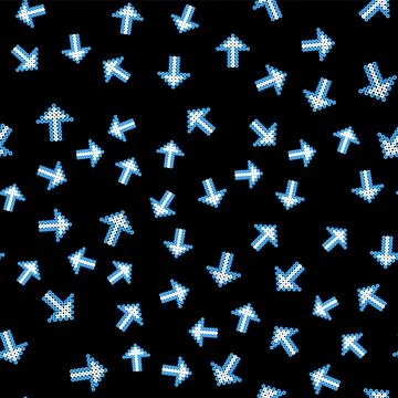 Line Dots arrow icon isolated seamless pattern on black background. Halftone Illustrazione stock