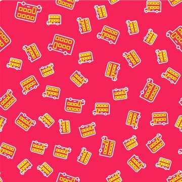 Line Double decker bus icon isolated seamless pattern on red background. London Stock Illustration