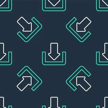 Line Download icon isolated seamless pattern on black background. Upload button Illustrazione stock