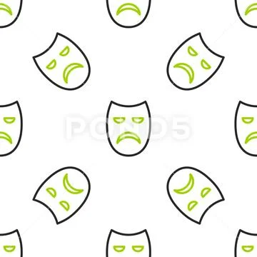 Line Drama theatrical mask icon isolated seamless pattern on white