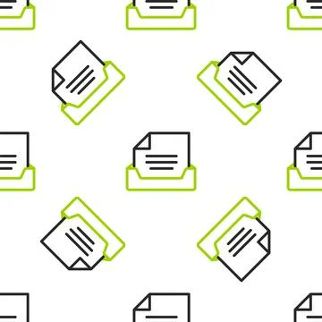 Line Drawer with document icon isolated seamless pattern on white background Illustrazione stock
