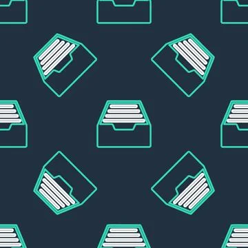 Line Drawer with documents icon isolated seamless pattern on black background Illustrazione stock