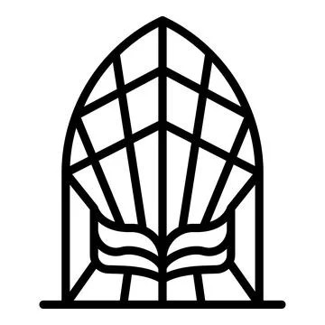 Line drawing of an arched window with a shell and waves design Stock Illustration