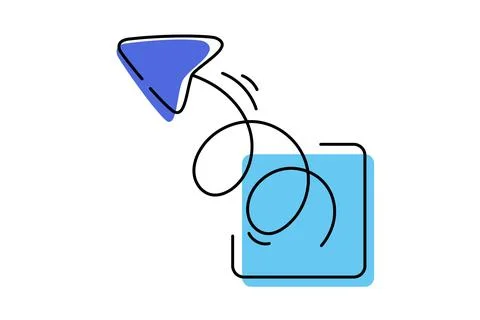 Line drawing arrow. Single draw direction icon, line art way pointer. Stock Illustration