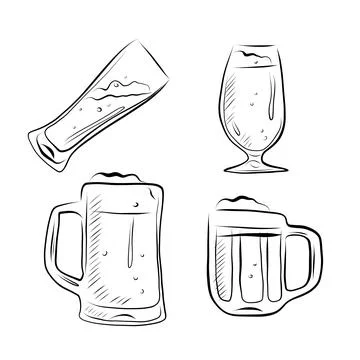 Line drawing. Art line different beer glasses. Vector Stock Illustration