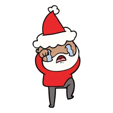 Line drawing of a bearded man crying and stamping foot wearing santa hat Stock Illustration