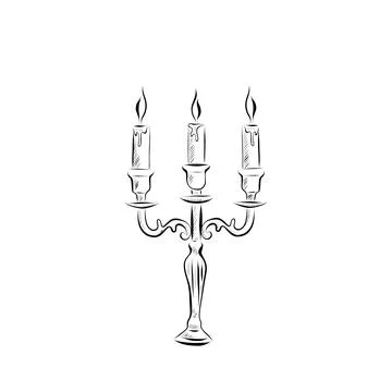 Line drawing. Candlestick with three candles in line art style. Stock Illustration