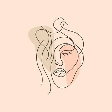 Line drawing captures the subtle details of a woman's face, from the curve .. Stock Illustration