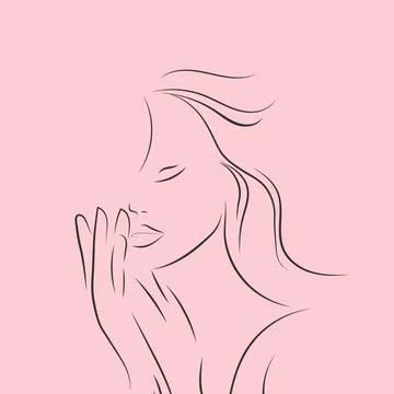 Line drawing captures the subtle details of a woman's face, from the curve .. Stock Illustration