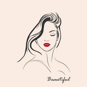 Line drawing captures the subtle details of a woman's face, from the curve .. Stock Illustration