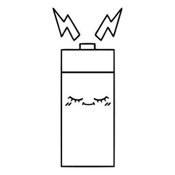 Line drawing cartoon battery Illustrazione stock