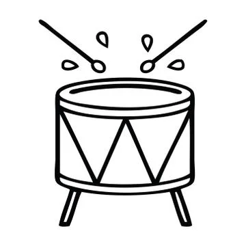 Line drawing cartoon beating drum Stock Illustration