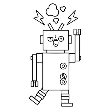 Line drawing cartoon broken robot Stockillustratie