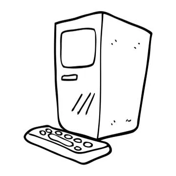 Line drawing cartoon computer and keyboard Stock Illustration
