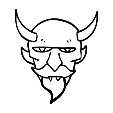 Line drawing cartoon devil face Stock Illustration