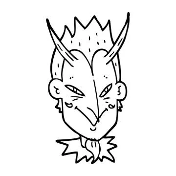Line drawing cartoon devil face Stock Illustration