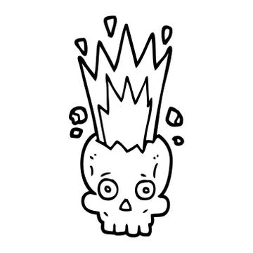 Line drawing cartoon exploding skull 스톡 일러스트