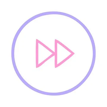 Line drawing cartoon of a fast forward button icon in bright neon color Stock Illustration