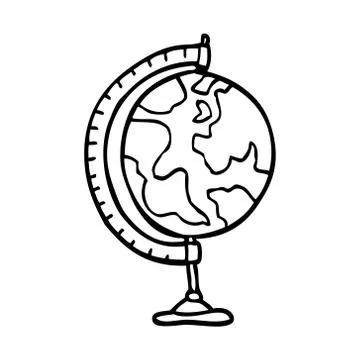 Line drawing cartoon globe Stock Illustration