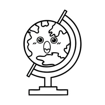 Line drawing cartoon globe of the world Stockillustratie