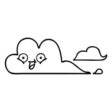 Line drawing cartoon happy cloud Stock Illustration