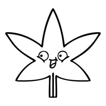 Line drawing cartoon marijuana leaf Illustrazione stock