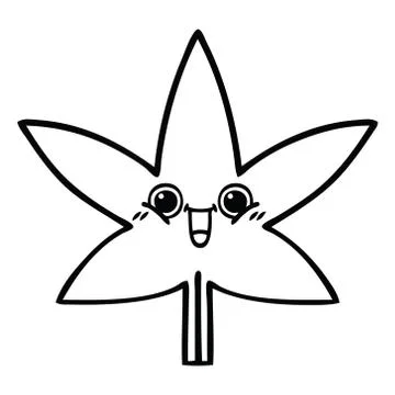 Line drawing cartoon marijuana leaf 스톡 일러스트