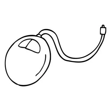 Line drawing cartoon old computer mouse Stock Illustration