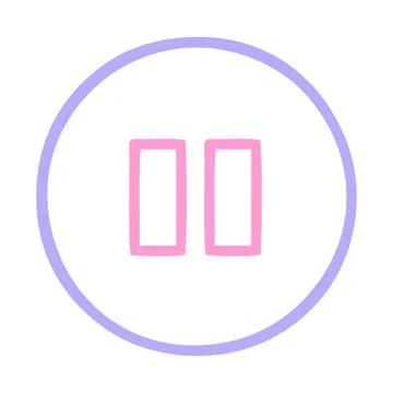 Line drawing cartoon of a pause button icon in bright neon color Stock Illustration