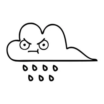 Line drawing cartoon rain cloud Stock Illustration