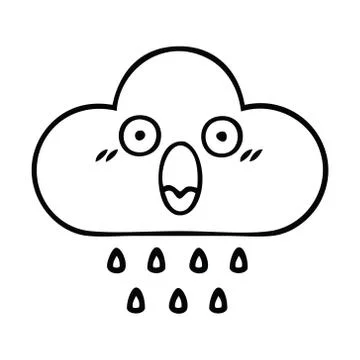 Line drawing cartoon rain cloud Stock Illustration