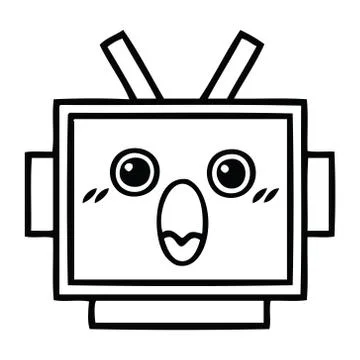 Line drawing cartoon robot head Illustrazione stock