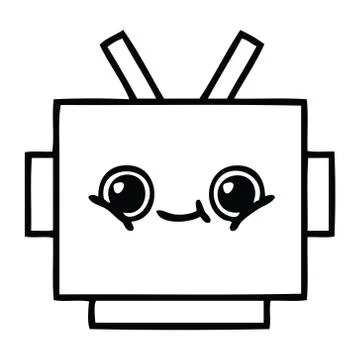 Line drawing cartoon robot head 스톡 일러스트