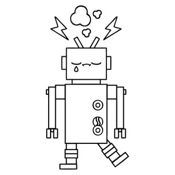 Line drawing cartoon robot Illustrazione stock