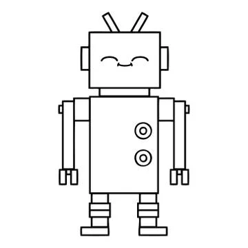 Line drawing cartoon robot Illustrazione stock