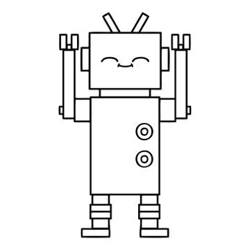 Line drawing cartoon robot 스톡 일러스트