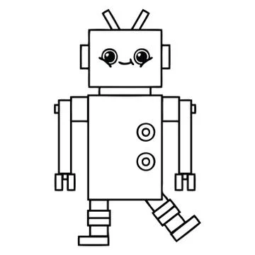 Line drawing cartoon robot Illustrazione stock