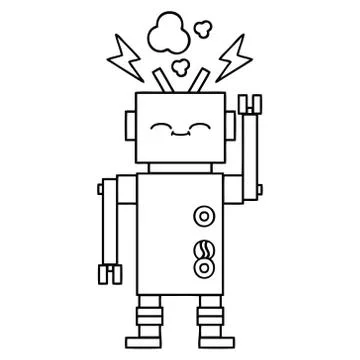 Line drawing cartoon robot Illustrazione stock