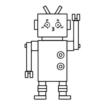 Line drawing cartoon robot Illustrazione stock