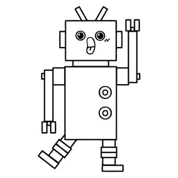 Line drawing cartoon robot Stockillustratie