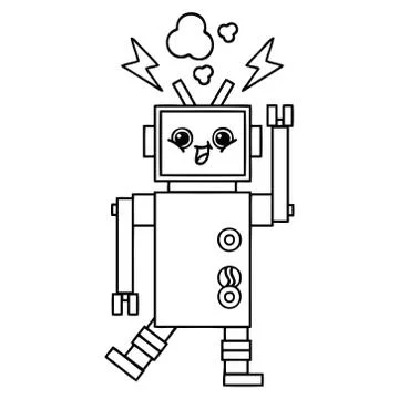 Line drawing cartoon robot Illustrazione stock